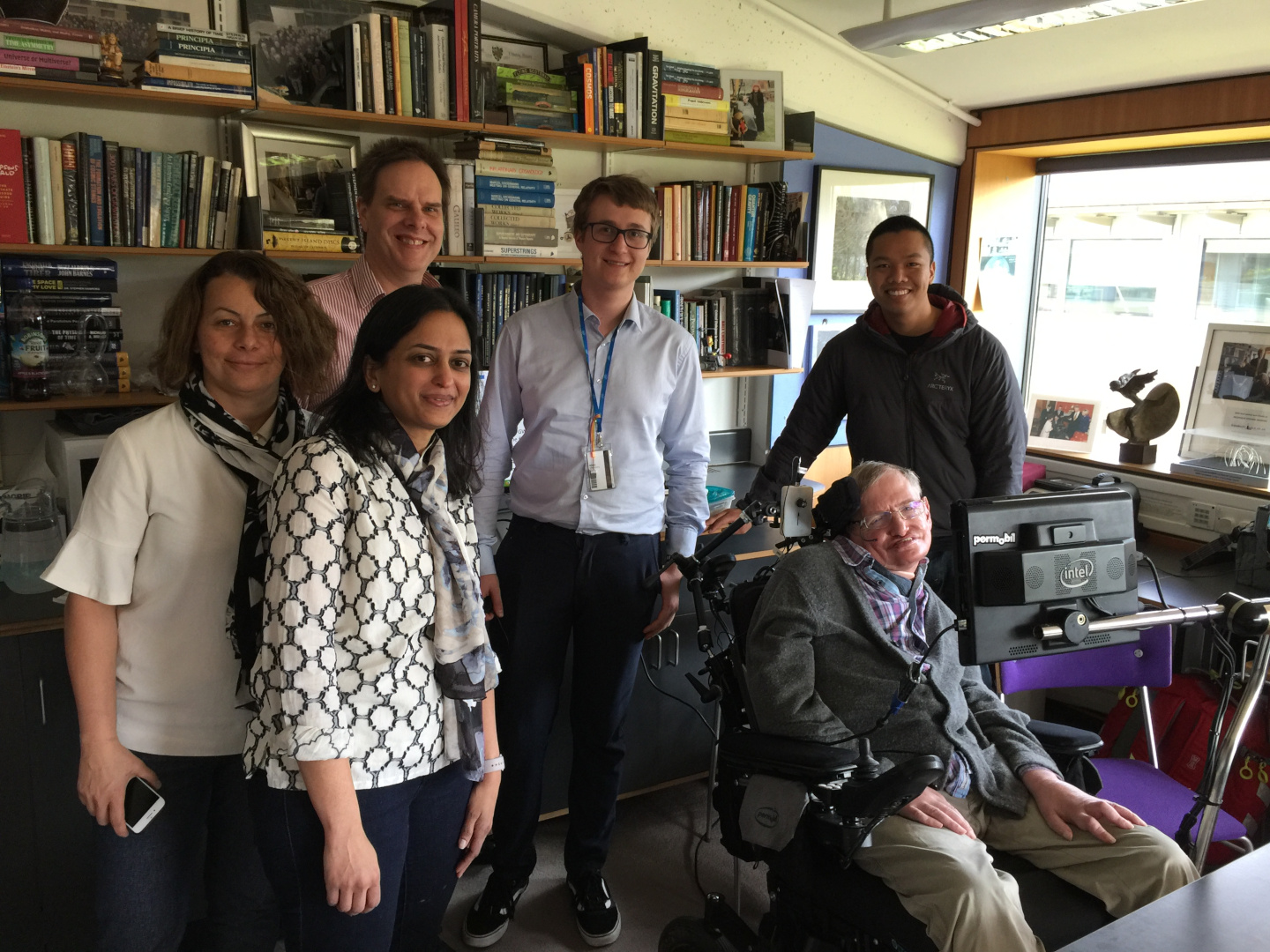 Pawel and members of the Intel Labs team visiting Professor Stephen Hawking in his office.